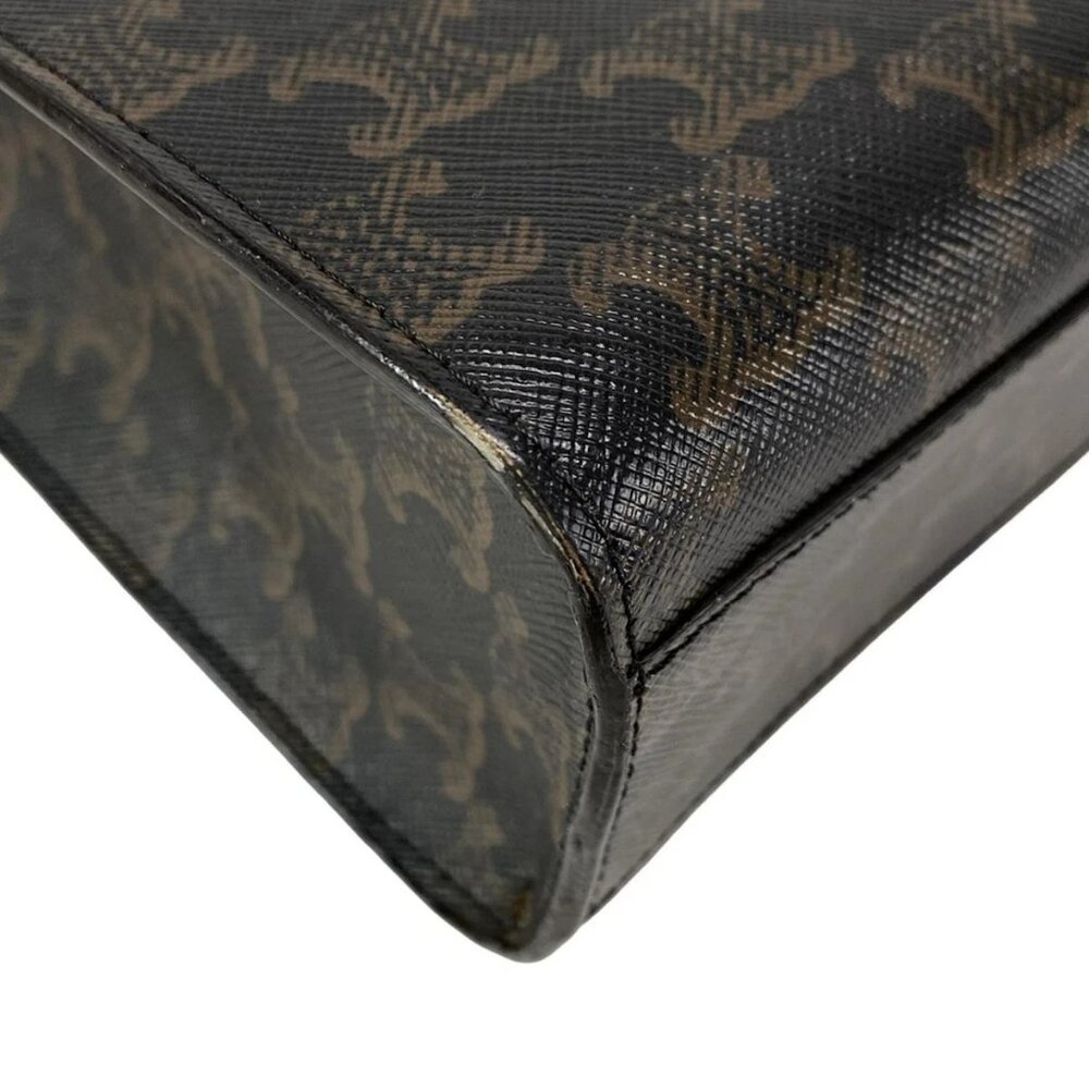 CELINE Small Vertical Cabas Tan (Dark Brown) Brown) Triomphe Canvas Calf Skin - Picture 6 of 15